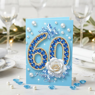 Navy Blue Pareltjes White Rose en Parels 60ste ver Kaart