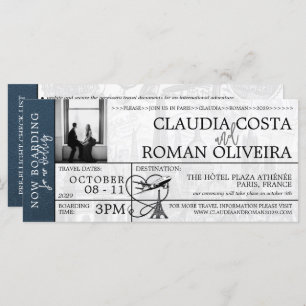 Navy Blue Paris Mariage Boarding Pass Invitation