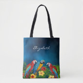 Navy blue parrots, vogelnaam, script draagtas (Voorkant)
