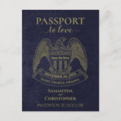 Navy Blue Passport Fun Wedding Save the Date Aankondigingskaart (Voorkant)