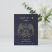 Navy Blue Passport Fun Wedding Save the Date Aankondigingskaart (Staand voorkant)