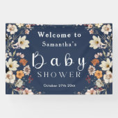 Navy Blue Pastel Boho Wildflower Baby shower Spandoek (Horizontaal)