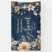 Navy Blue Pastel Wildflowers Sweet 16 Spandoek (Verticaal)