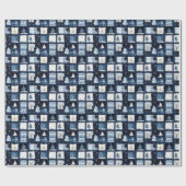 Navy Blue Patchwork Christmas Gift Wrapping Paper Cadeaupapier (Vlak)
