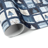Navy Blue Patchwork Christmas Gift Wrapping Paper Cadeaupapier (Rol Hoek)