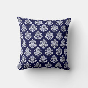 Navy Blue Pattern Damask Reversible Pillow Kussen
