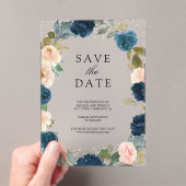 Navy Blue Peach Floral Wedding Save the Date Acryl Uitnodigingen (Insitu (Draagbaar))