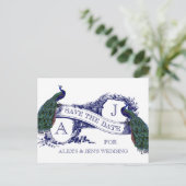 Navy Blue Peacock Bewaar de datum Aankondigingskaart (Staand voorkant)