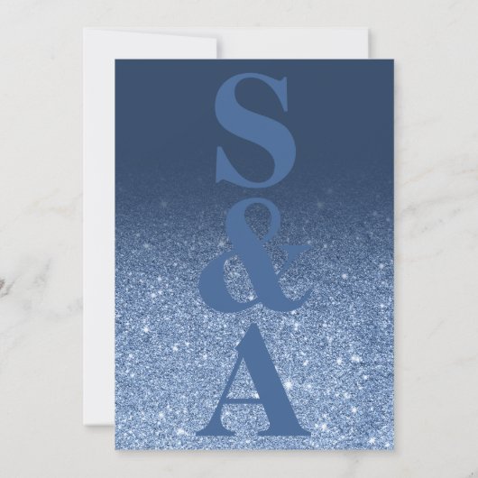 Navy blue peony glitter ombre monogram bruiloft kaart (Achterkant)
