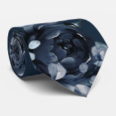 Navy Blue Peony Silver Eucalyptus Garden Weddensch Stropdas (Opgerold)