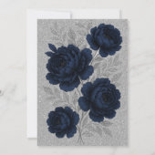 Navy Blue Peony & Silver Leaves repetitie diner Kaart (Achterkant)