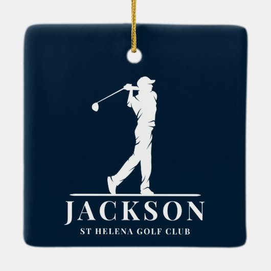 Navy Blue Personalized Monogram Golf Swing Keramisch Ornament (Achterkant)