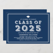 Navy Blue Pet Klasse van 2024 Retro Afstuderen Kaart (Voorkant / Achterkant)