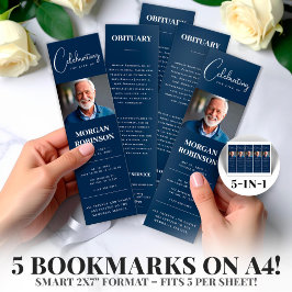 Navy Blue Photo 2x7" DIY Funeral Bladwijzer Sjablo