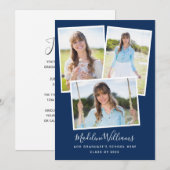 Navy Blue Photo Collage Graduparty Kaart (Voorkant / Achterkant)