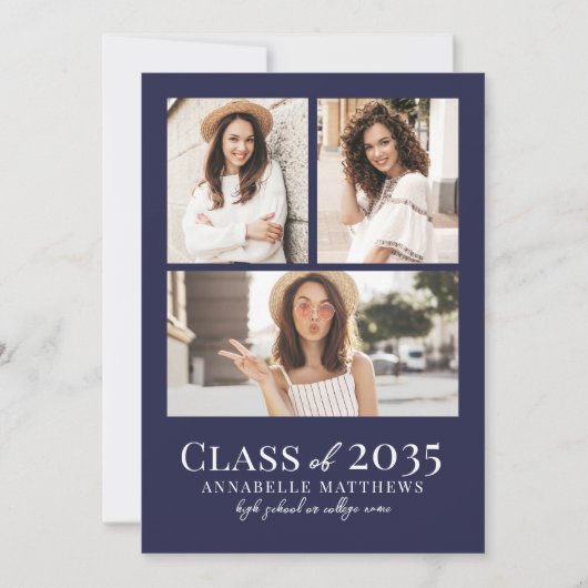Navy Blue Photo Graduation Party Invitation (Devant)