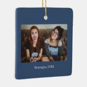 Navy Blue Photo Keepsake Christmas Keramisch Ornament (Rechts)