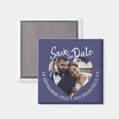 Navy Blue Photo Modern Script Save the Date Magneet (Voorkant / Achterkant)