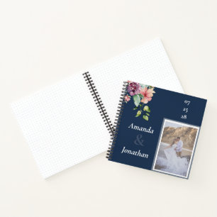Navy Blue Photo Waterverf Wedding Guest Book Notitieboek