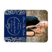 Navy Blue Photo Wedding Save the Date Invitation Magneet (Horizontaal)