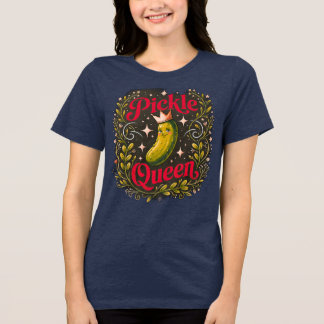 Navy Blue Pickle Queen T-shirt - Elegante Bloemen