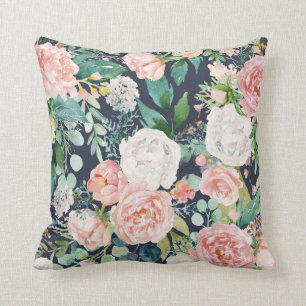 Navy Blue Pillow met roze en witte Florals Kussen