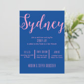Navy Blue & Pink Bat Bar Mitzvah Party Invitation (Debout devant)