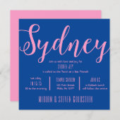 Navy Blue & Pink Bat Bar Mitzvah Party Invitation (Devant / Derrière)