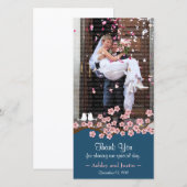 Navy Blue & Pink Cherry Blossom Foto Dank u Bedankkaart (Voorkant / Achterkant)