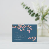 Navy Blue & Pink Cherry Blossom Spring RSVP Informatiekaartje (Staand voorkant)
