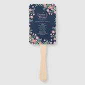 Navy Blue Pink Flower Swirl Spring Floral Wedding Handwaaier (Voorkant)
