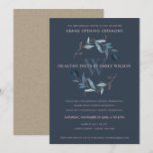NAVY BLUE PINK FOLIAGE WREATH GRAND OPENING INVITE BEDANKKAART (Voorkant / Achterkant)