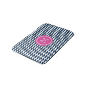 Navy Blue Pink Monogram Chevron Stripes Bathmat Badmat (Gekanteld)