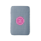 Navy Blue Pink Monogram Chevron Stripes Bathmat Badmat (Voorkant Verticaal)