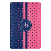 Navy Blue & Pink Polka Dots - Monogram Mini Klembord (Achterkant)