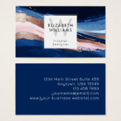 Navy Blue Pink Rose Gold Monogram Business Cards (Devant & derrière)