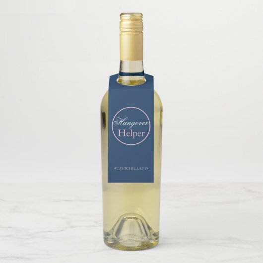 Navy Blue Pink Wedding Hangover Helper Label Hasht (Op fles)
