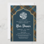 Navy Blue Plaid Frame Ramadan Iftar Invitation (Devant)
