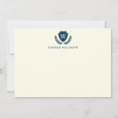 Navy Blue Plaid Monogram Correspondentie Notitiekaartje (Voorkant)