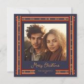 Navy Blue Plaid Ribbon Border Christmas Kaart (Voorkant)