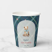 Navy Blue Plaid Teddy Bear Baby shower Papieren Bekers (Achterkant)