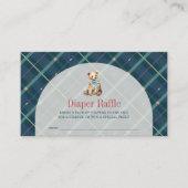 Navy Blue Plaid Teddy Bear Luier Raffle Ticket Informatiekaartje (Voorkant)