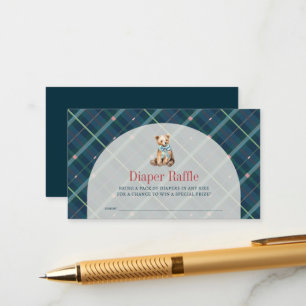 Navy Blue Plaid Teddy Bear Luier Raffle Ticket Informatiekaartje