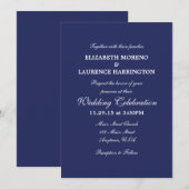 Navy Blue Plain Eenvoudige Huwelijksuitnodiging Kaart (Voorkant / Achterkant)