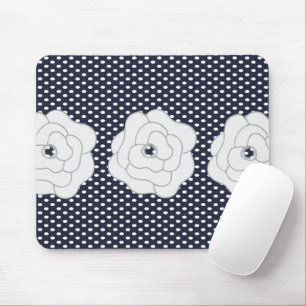 Navy Blue Polka Dot & Big White Flowers Muismat