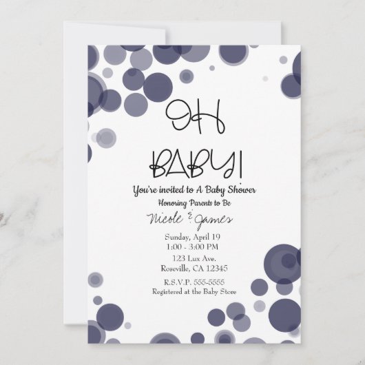Navy Blue Polka Dot Bubbles OH Baby shower Kaart (Voorkant)