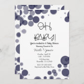 Navy Blue Polka Dot Bubbles OH Baby shower Kaart (Voorkant / Achterkant)