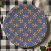 Navy Blue Polka Dot Gingerbread Man Kerstmis Papieren Bordje