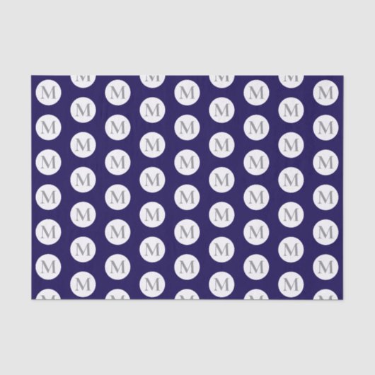 Navy Blue Polka Dot Monogram Tissuepapier (Voorkant)
