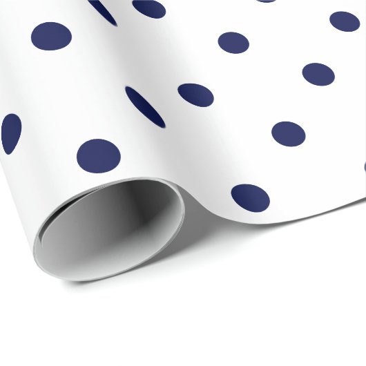 Navy Blue Polka Dot on White Large Space Cadeaupapier (Rol Hoek)